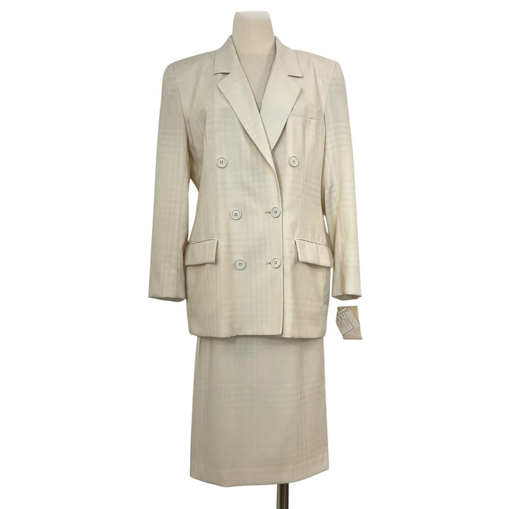 Christian Dior Suit 2pc Double Breasted Blazer and Skirt Cream 12 Vtg w/ Tags